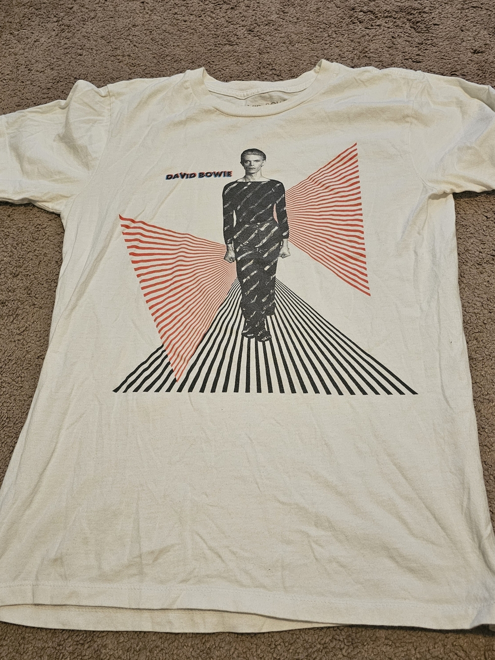 David Bowie Small White Tee Black & Red Print
